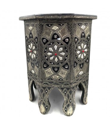 Table d'appoint marocaine en bois d'os et alpaga gaufré modèle Merzouga