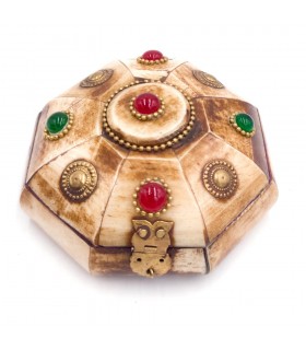 Cajita de Hueso Artesanía India octogonal con terciopelo Modelo Adhamu 1