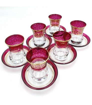 Set Jeu 6 Verres à Thé Turcs avec Soucoupes - Artisanat Turc - Décoration Arabe - Modèle Samaui