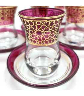 Set Jeu 6 Verres à Thé Turcs avec Soucoupes - Artisanat Turc - Décoration Arabe - Modèle Samaui
