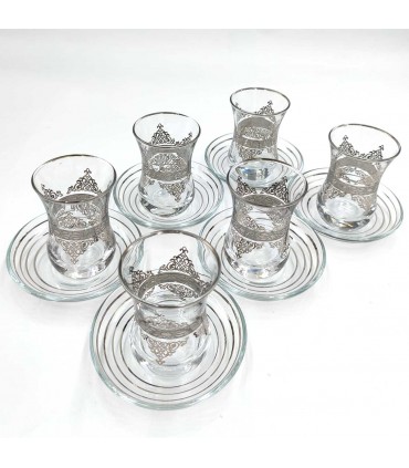 Set 6 Verres à Thé Turcs avec Soucoupes - Artisanat Turc - Décoration Turque - Modèle Antara