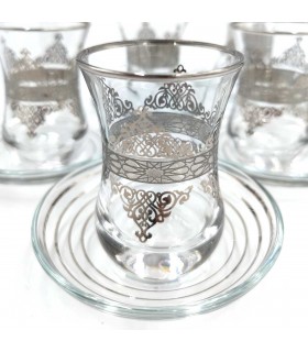 Set 6 Verres à Thé Turcs avec Soucoupes - Artisanat Turc - Décoration Turque - Modèle Antara