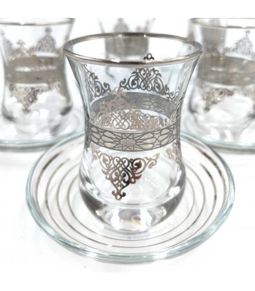 Set 6 Verres à Thé Turcs avec Soucoupes - Artisanat Turc - Décoration Turque - Modèle Antara