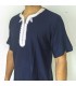Blue Shirt Moroccan T-shirt Decorated with Embroidery Arabic Style Kamis Model