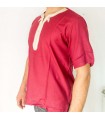Camisa Granate Burdeos Camiseta Marroqui Decorada Bordados Estilo Árabe Modelo Kamis