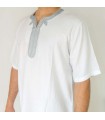 White Shirt Moroccan T-shirt Decorated with Arabic Style Embroidery Kamis Model