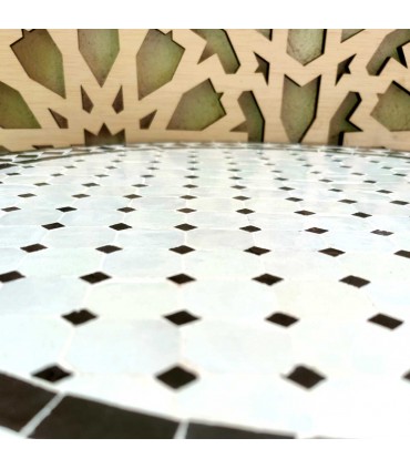 Andalusischer handgefertigter Mosaiktisch Schwarz Beige Gartenterrasse Arabischer Sommer Modell Aadi Aswad