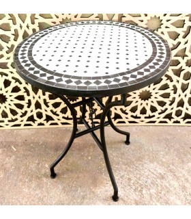 Mesa de mosaico artesanal andalusí Negro Beige jardín terraza árabe verano Modelo Aadi Aswad