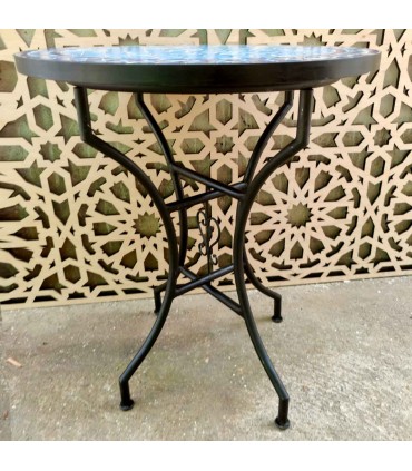 Mesa de mosaico artesanal andalusí Negro Beige jardín terraza árabe verano Modelo Aadi Aswad