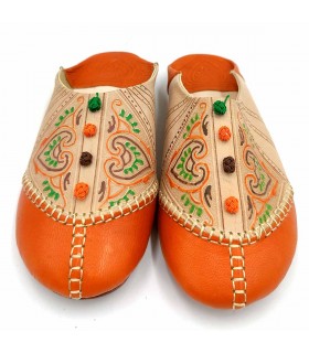 Marokkanische Pantoffel Frau - Farbe Orange - Marokkanische Handwerkskunst Authentisches Leder - Azrar-Modell