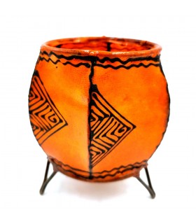 Castiçal em Couro Pintado com Henna - Artesanato Marroquino Decoração Andaluza Modelo Dauratun