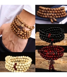 Bracciale in legno di sandalo, cordino elastico, con perline, dipinto a mano UNISEX