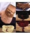 Pulseira de sândalo, cordão elástico, com miçangas, pintada à mão UNISEXO