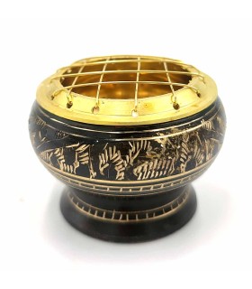 Incensário de bronze gravada preto - grades - novidade