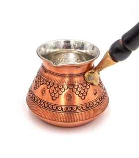 Engraved Copper Handmade Turkish Cezve Coffee Pot with Wooden Handle - Set of 3 Sizes