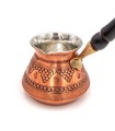 Cafetera Turca Cezve Artesanal de Cobre Grabado con Mango de Madera - Juego de 3 Tamaños