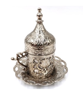 Türkische Tee- oder Kaffeetasse und Untertasse – Silber – Modell Antalya