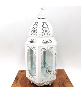 Candil Árabe Calado - Blanco - Vela - 30 cm x 13 cm - Modelo 010