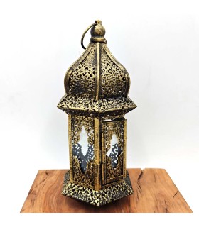 Farol Árabe Calado - Dorado Envejecido - 26 cm x 12 cm - Modelo 036