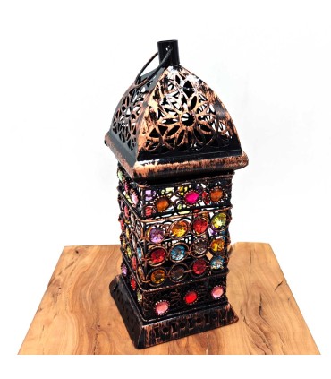 Candil Árabe Calado - Cobre Manchado - Vela - 23 cm x 9,5 cm - Modelo 013