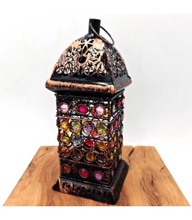 Farolillo Árabe Calado - Cobre Manchado - Vela - 23 cm x 9,5 cm - Modelo 013