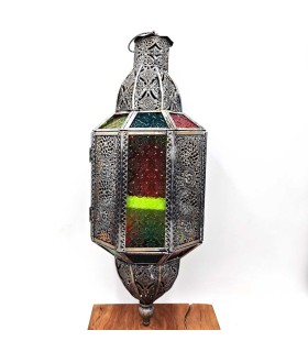 Lámpara Árabe Calada para colgar - Plateado Envejecido - 55 cm x 20 cm - Modelo 949