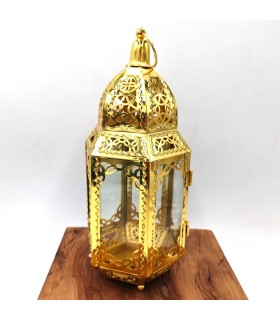 Farol Árabe Calado - Dorado - 17 cm x 9 cm - Modelo 009