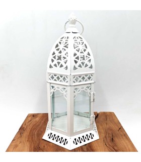 Farol Árabe Calado - Blanco - 25 cm x 12 cm - Modelo 042