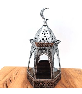 Farolillo Árabe Calado - Plateado - Vela - Modelo Hilalun
