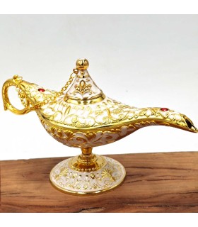 Lámpara Vintage Aladino Blanco y Dorado - Metal Inoxidable - Modelo Farha