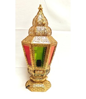 Lámpara Farol de Pie Dorada - Pantalla de Cristal Multicolor -  Modelo Fanusi