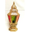Lámpara Farol de Pie Dorada - Pantalla de Cristal Multicolor -  Modelo Fanusi