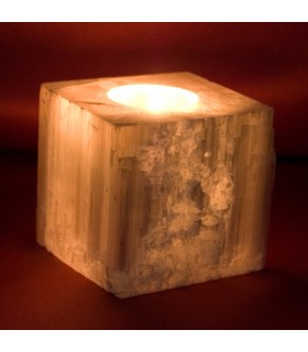 Portavelas Cubo Selenita - Mineral Bruto - Feng Shui