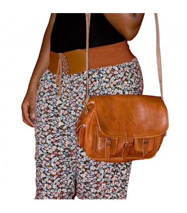 Sac en cuir à la main - 6 poches - 2 couleurs - Handmade
