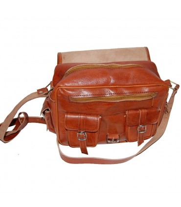 Sac en cuir à la main - 6 poches - 2 couleurs - Handmade