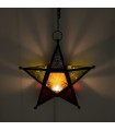 Multicolored Star Candle Lantern - Arabic Openwork - Chain 35 cm