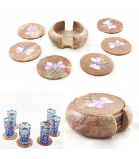 Juego 6 Posavasos Onix Pintados-Mariposa-Incrustación Minerales