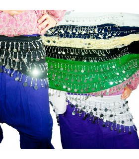 Cachecol Dança do Ventre - 4 filas moedas brilhantes - Cores