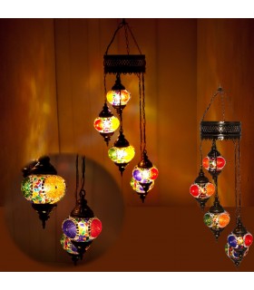 Lampara Turca - 7 Bolas Cristal Murano - Mosaico - 1.2 m