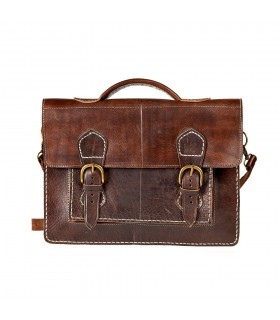 Handmade Leather Briefcase - 4 bays - double close buckle