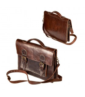 Handmade Leather Briefcase - 4 bays - double close buckle