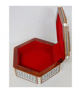 Caja de Taracea con Nacar Hexagonal Forrado Terciopelo