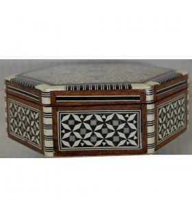 Caja de Taracea con Nacar Hexagonal Forrado Terciopelo