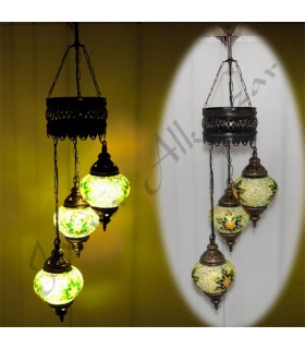 Lampara Turca - 3 Bolas Cristal Murano - Mosaico - 75 cm