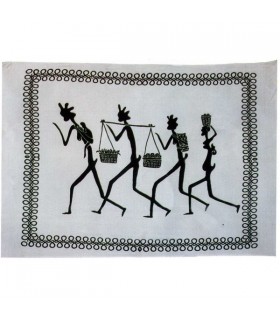 Tela Algodon-India- Tribu 4 Hombres-Artesana-210 x 245 cm