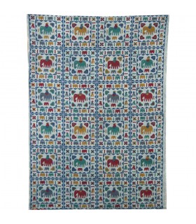 Tessuto di cotone India - elefanti pittura - artigiano-140 x 210 cm