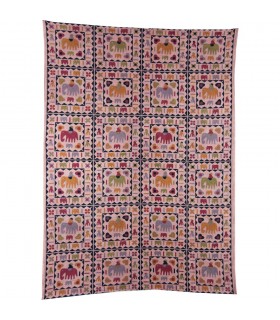 Tessuto di cotone India - elefanti pittura - artigiano-140 x 210 cm