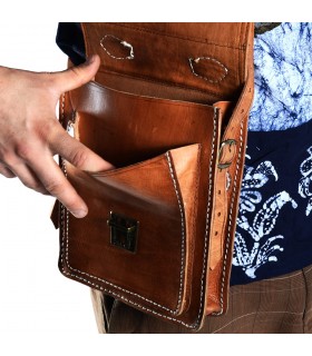 Cartera Artesana Cuero - Gran Calidad - 2 Compartimentos - 27 cm