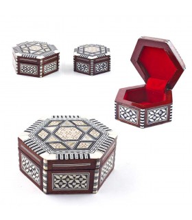 Caja Hexagonal Nacar Blanco -  Taracea de Egipto - 2 Tamaños