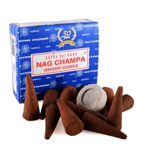 Conos Incienso Nag Champa - SATYA - 12 unidades - Incluye Base